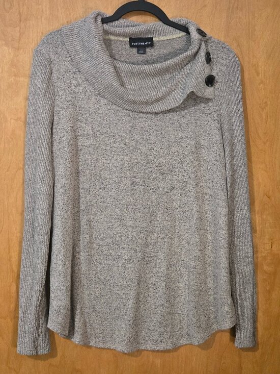 Fortune + Ivy Tops - Fortune & Ivy Kaavia Brushed Knit Top Size L Camel Cowl neck With Button Detail